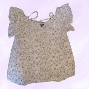 Torrid geometric design flowy top strappy back blouse in cream, pink and black M